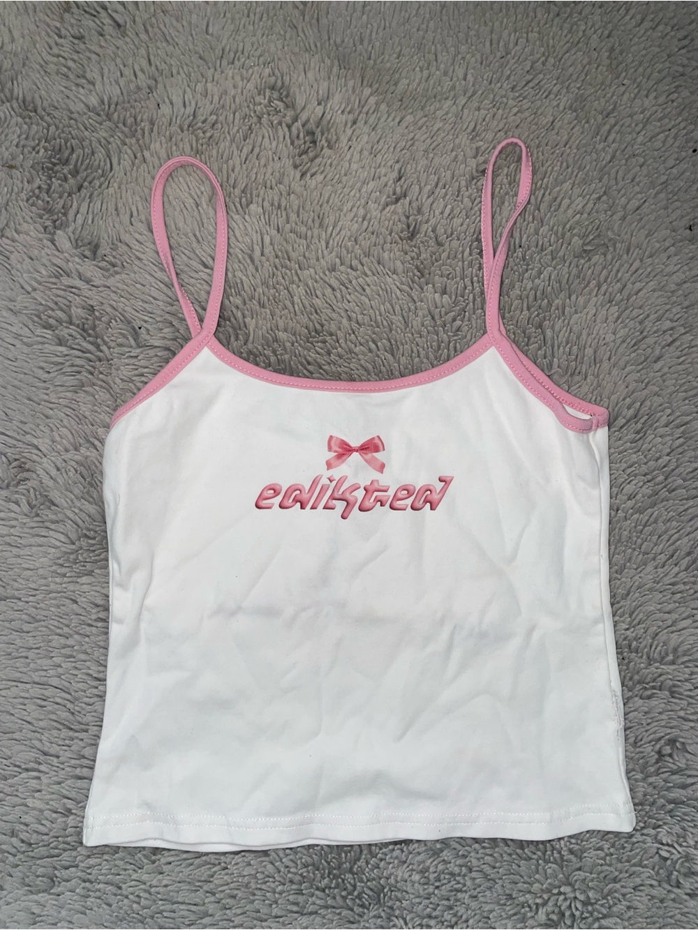Edikted White Cami with Pink Trim & Bow Logo